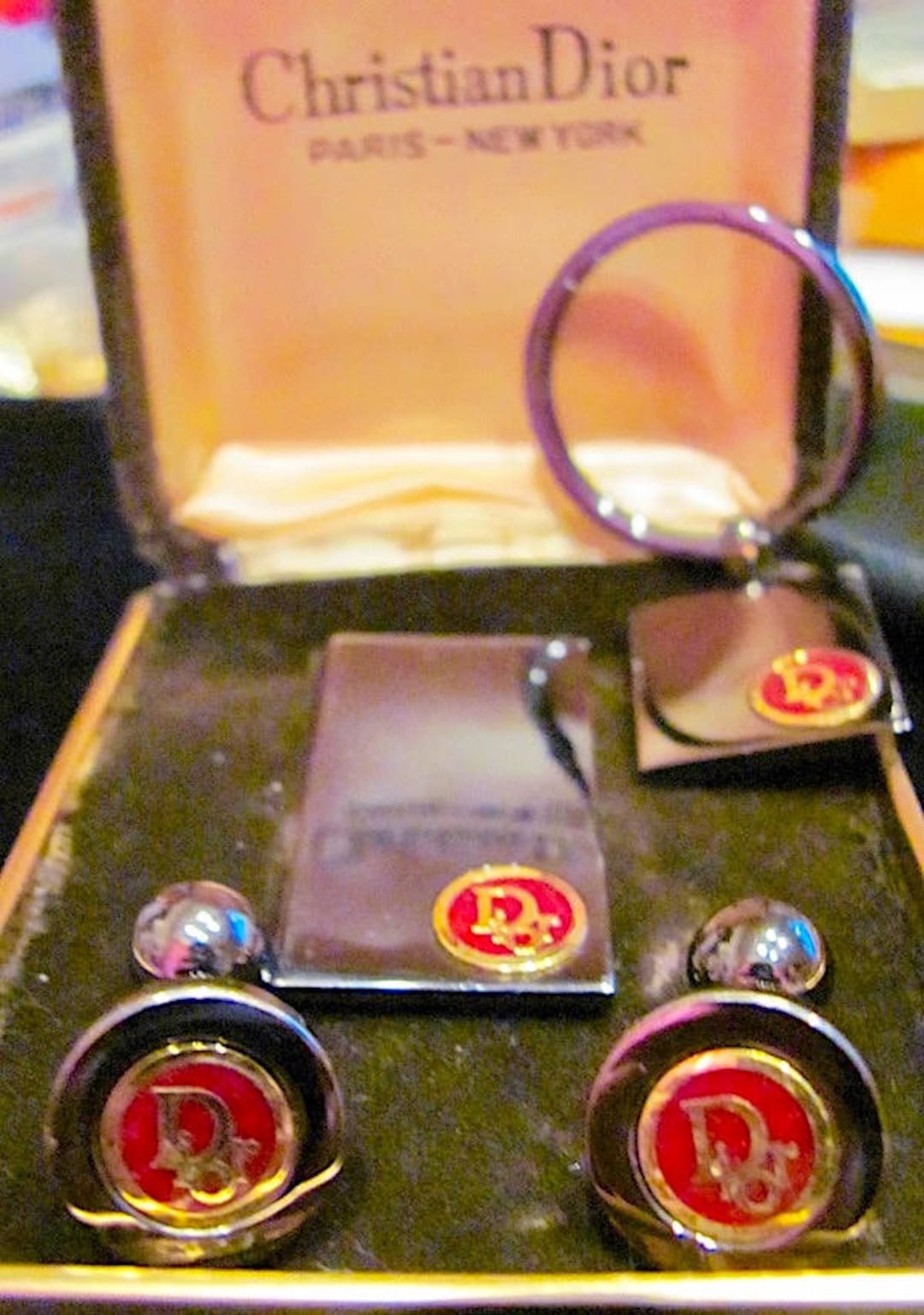 ◆Christian Dior カフス　No.658 Vintage Christian Dior Signed Graphite W/ Red Enamel 14K Logo