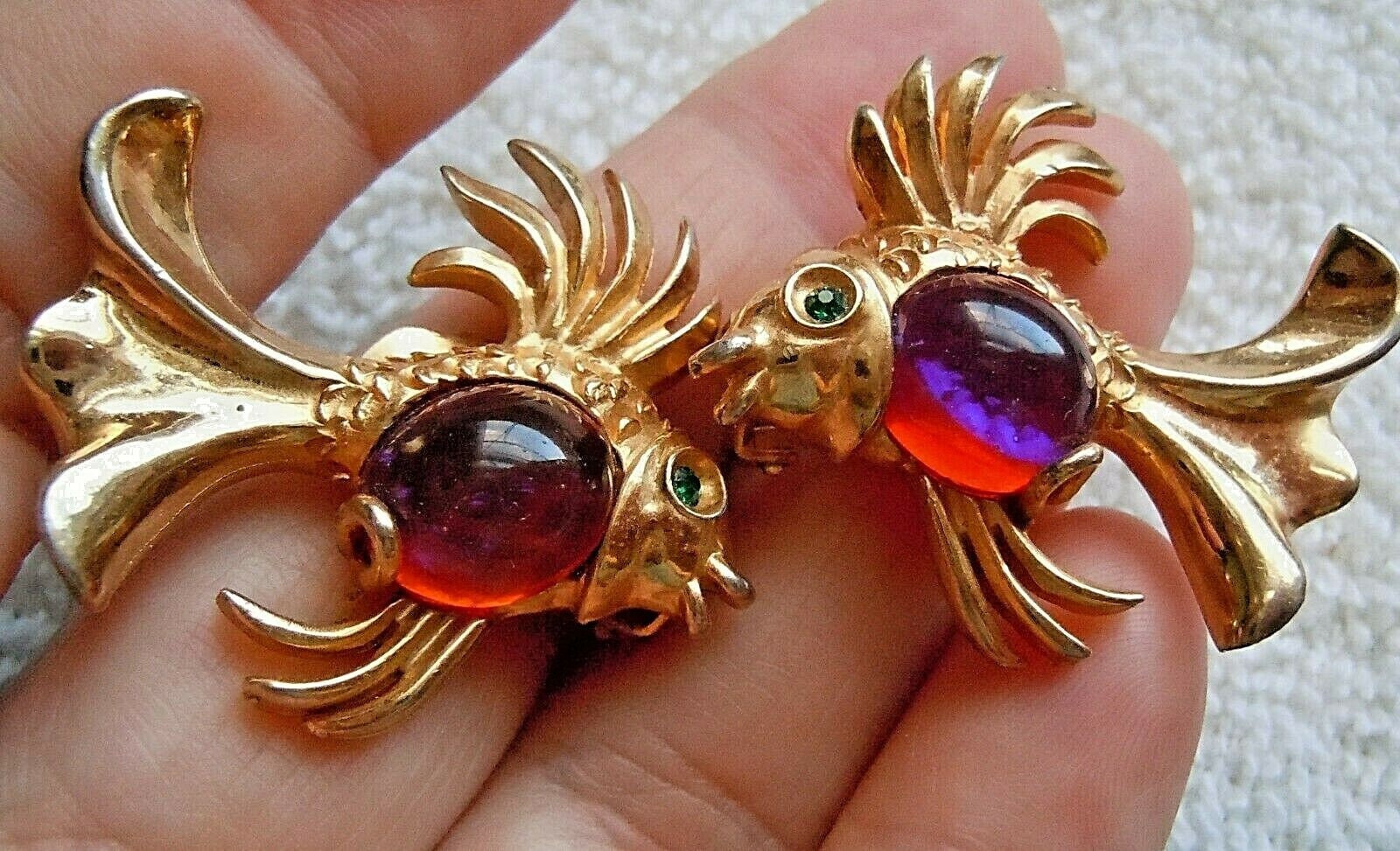 Vintage Coro Orange Rhinestone Gold Tone Clip-on Earrings - Ruby Lane