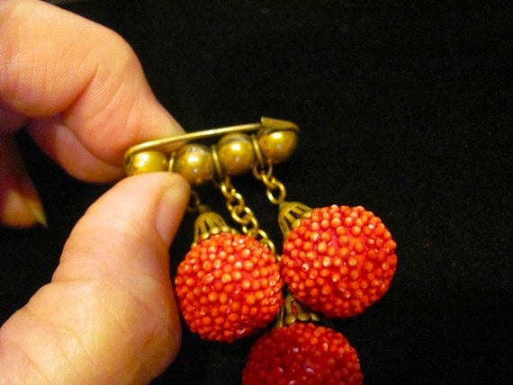 Antique Brass Beaded Dangling Raspberry Fruit Has… - image 4