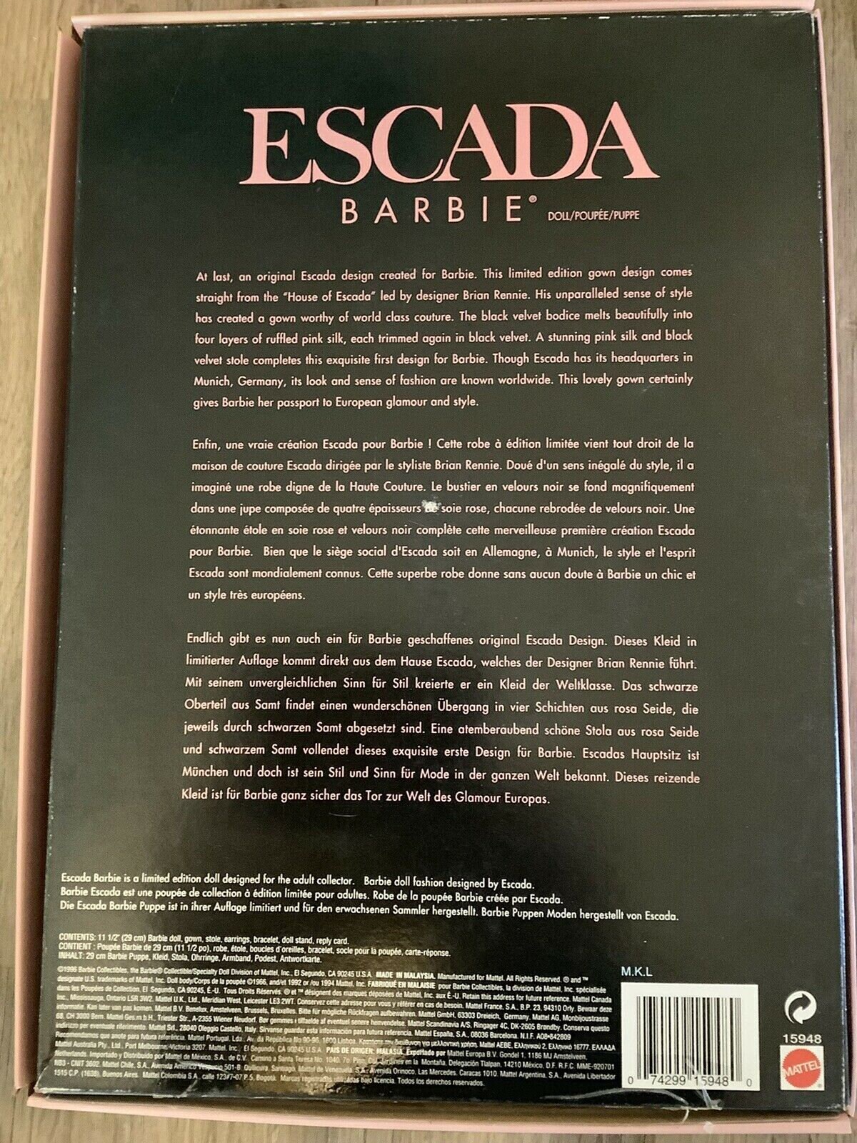 Poupée Barbie Collection Escada - Édition Limitée Collector - Boîte D'origine