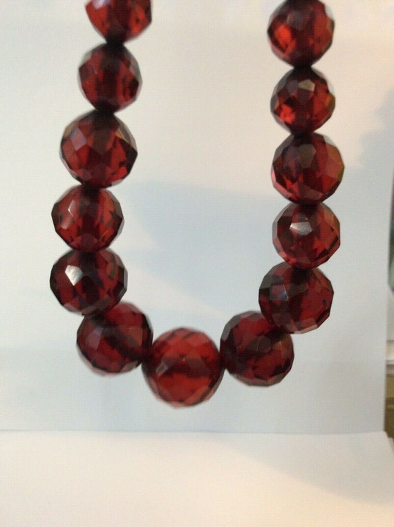 Antique Dark Red Cherry Amber BAKELITE Graduating Faceted Beaded Necklace Sterling Silver Clasp Collectible Women s Jewelry Etsy