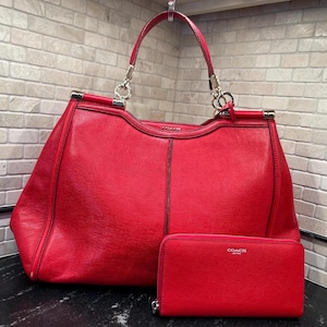 Large COACH Madison CAROLINE Red Top Handle Purse and Matching