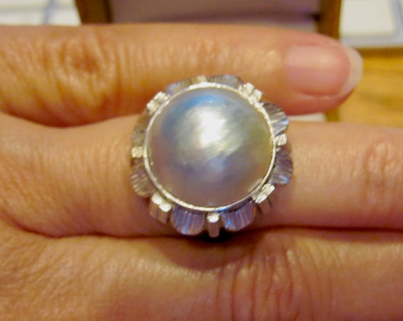 Royal 18K White Gold Huge 22mm MABE PEARL Ring Tah