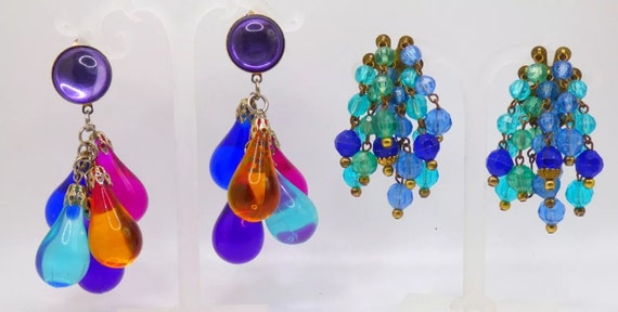 2 Pair Multi-Color Lucite Dangle Drop Cha Cha Cli… - image 4