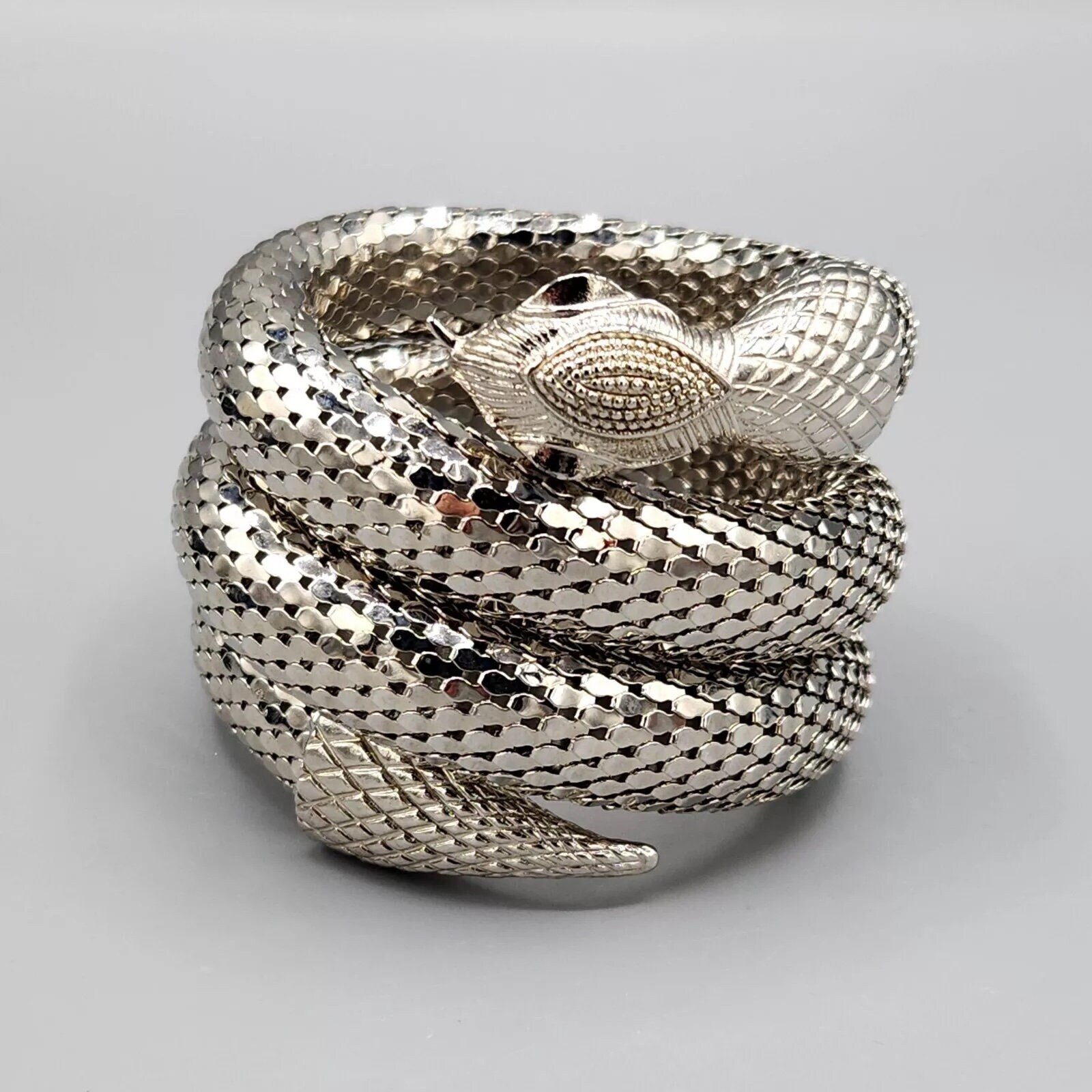WHITING DAVIS Signed OROMESH Silver Snake Serpent Egyptian 3 Coil