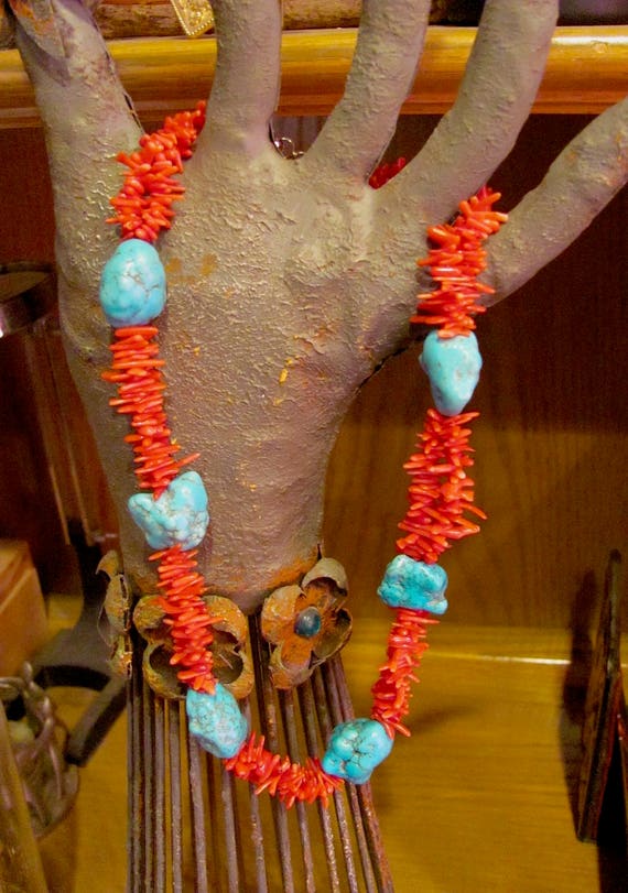 Retro Genuine Turquoise & Red Sea Coral 24mm Doubl