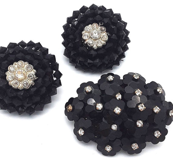 MIRIAM HASKELL (unsigned) wired black glass flowe… - image 1