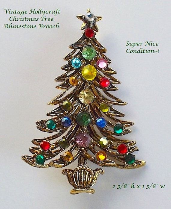 Book Piece Gold Tone Hollycraft Christmas Tree Pin Brooch Fruit Salad