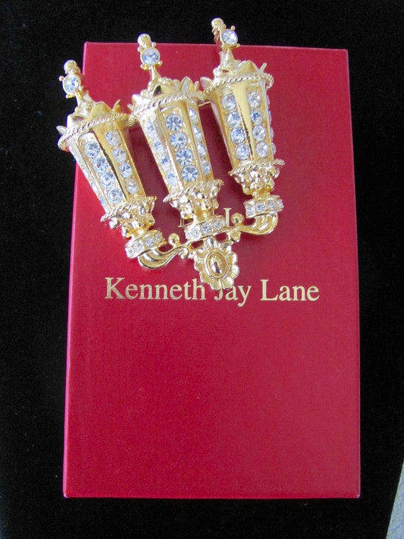 Early Kenneth Jay Lane KJL Signed Gold Tone & Cle… - image 3