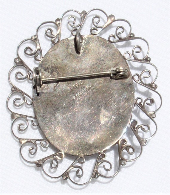 Vintage Large Sterling Silver 925 Carved Shell Ca… - image 2