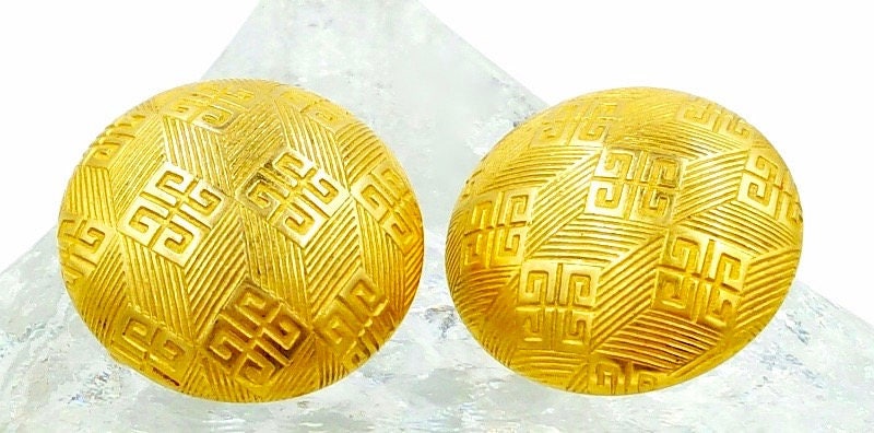 Givenchy Designer Logo Gold-Plated Button Style Clip-On Earrings Rare GIVENCHY LOGO Designer Signed Gold Tone Domed Button  main image 3