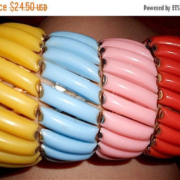 Vintage BERGERE Signed 1950's Lucite Thermoset Accordion Expansion Cuff Bracelet Yellow Pink Panel Old Plastics Women's Jewelry Choose 1