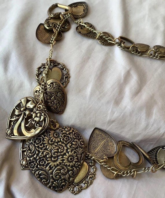 Vintage PIDIDDLY LINKS Loaded Hearts Necklace 27 Brass Charms