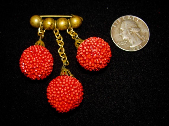 Antique Brass Beaded Dangling Raspberry Fruit Has… - image 2