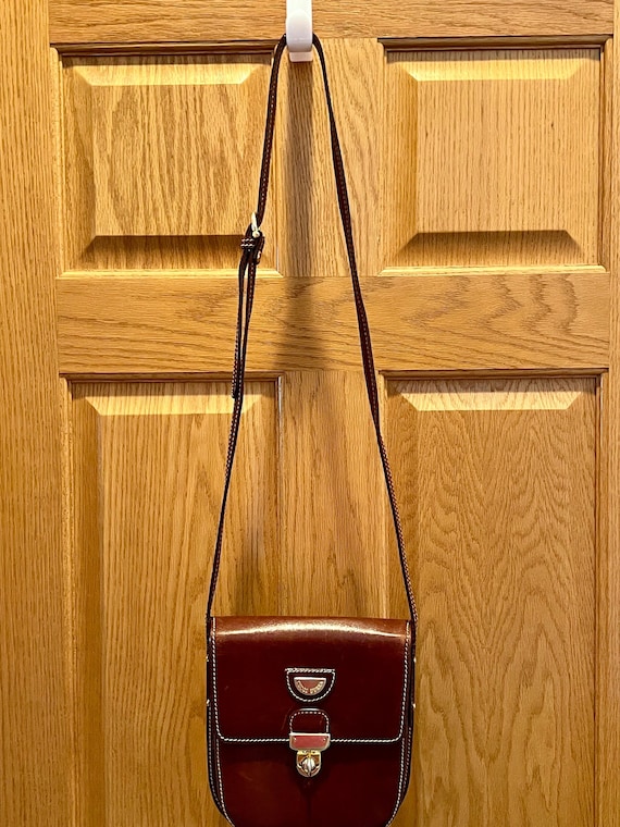 Vtg GUCCI FERRA Paris France Brown Whip Stitched Leather Crossbody