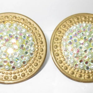 Vintage RICHARD KERR Signed Huge Aurora Borealis Swarovski Crystal Rhinestone Statement Clip Earrings Runway Couture Women&#39;s Fashion Jewelry