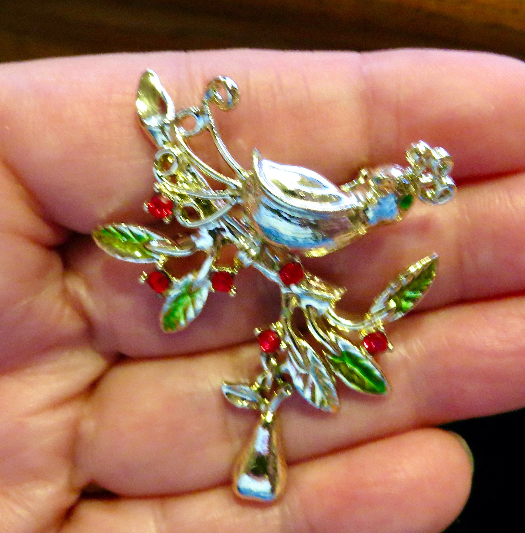 TANCER II Signed Silver Partridge in A Pear Tree With Red TANCER II Signed Silver Partridge in A Pear Tree With Red