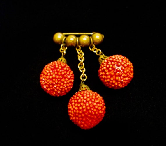 Antique Brass Beaded Dangling Raspberry Fruit Has… - image 3