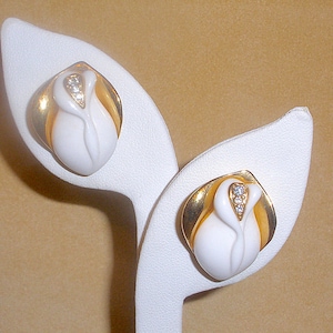 Elegant Kenneth Jay Lane for Avon KJL White Rose Bud Pierced Earrings Figural Flowers Bride Wedding Women&#39;s Costume Jewelry Estate Find EVC