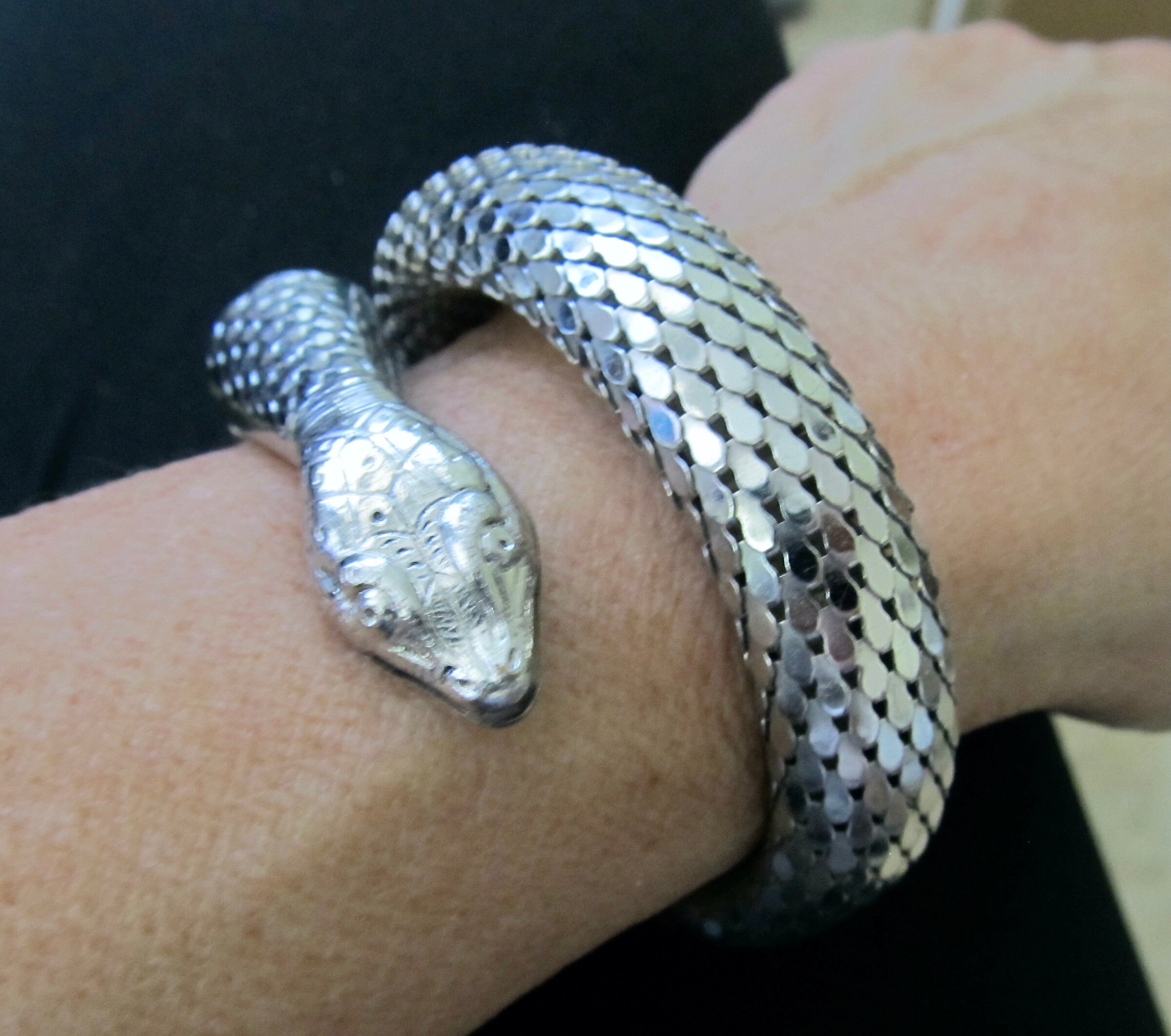 Rare WHITING DAVIS Signed Silver Mesh Snake Serpent Egyptian