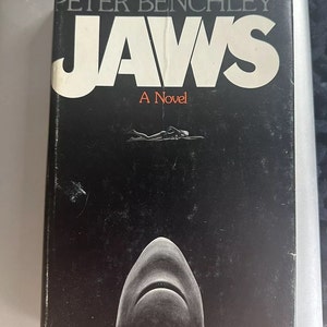 RARE Early Print 1974 JAWS MP12C Gutter Code Peter Benchley Hardcover Book W/ Dustcover Novel Fiction Horror White Shark