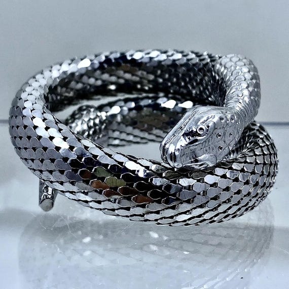 Rare WHITING DAVIS Signed Silver Mesh Snake Serpent Egyptian
