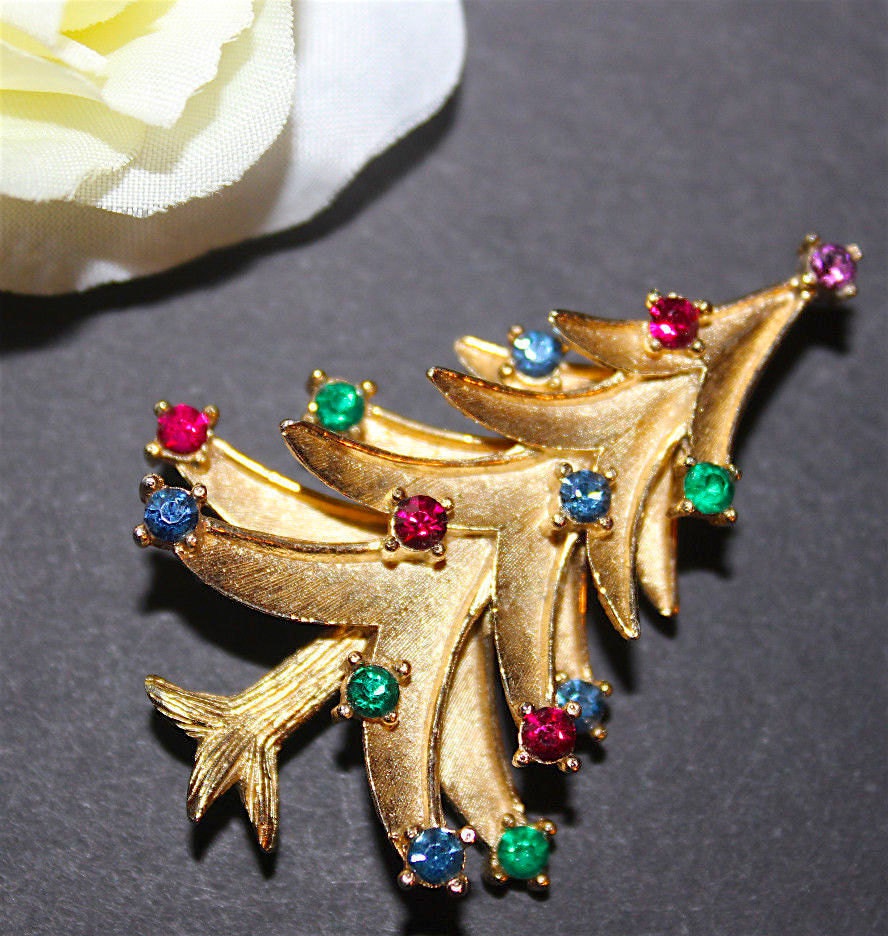 Rare Crown TRIFARI Signed BOOK PIECE Rhinestone & Gold Tone