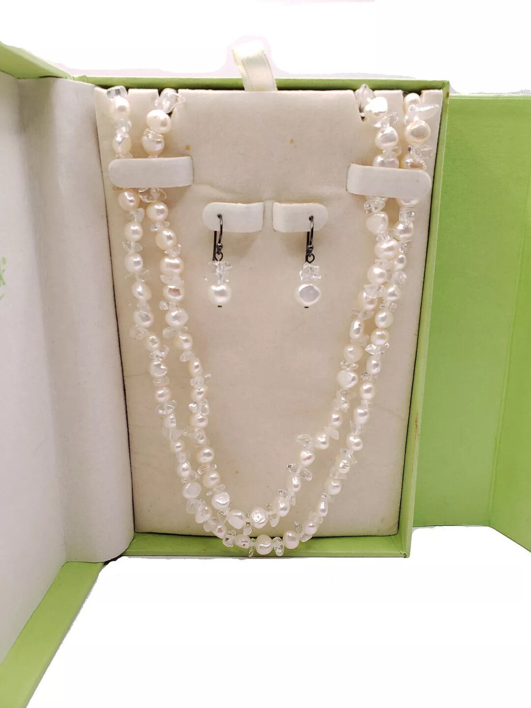 Vintage Genuine Freshwater Pearl & Crystal Necklace Dangle