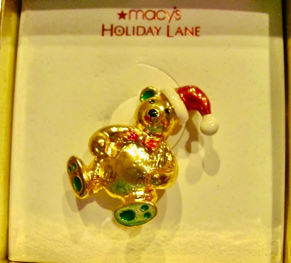 Vintage MACY'S Holiday Lane Teddy Bear Shiny Gold… - image 1