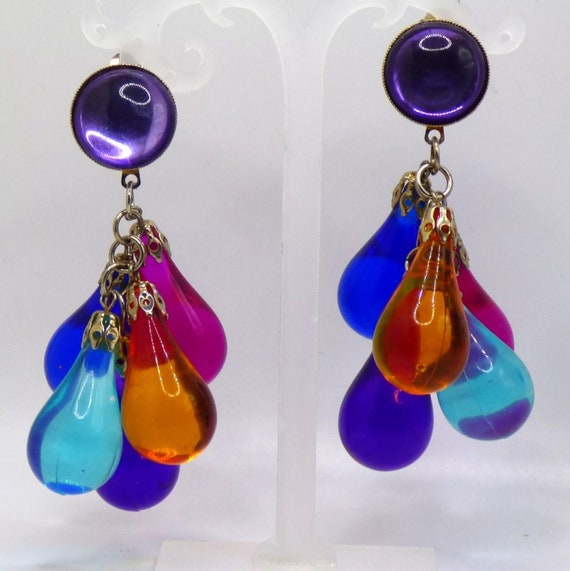 2 Pair Multi-Color Lucite Dangle Drop Cha Cha Cli… - image 6