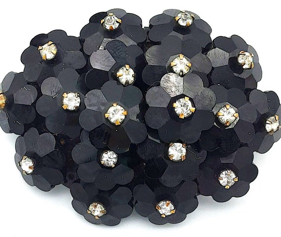 MIRIAM HASKELL (unsigned) wired black glass flowe… - image 2