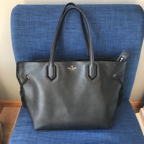 Vintage Kate Spade Black Leather Pratt Street Brandice Top Handle Women's Designer Tote Bag Purse Handbag