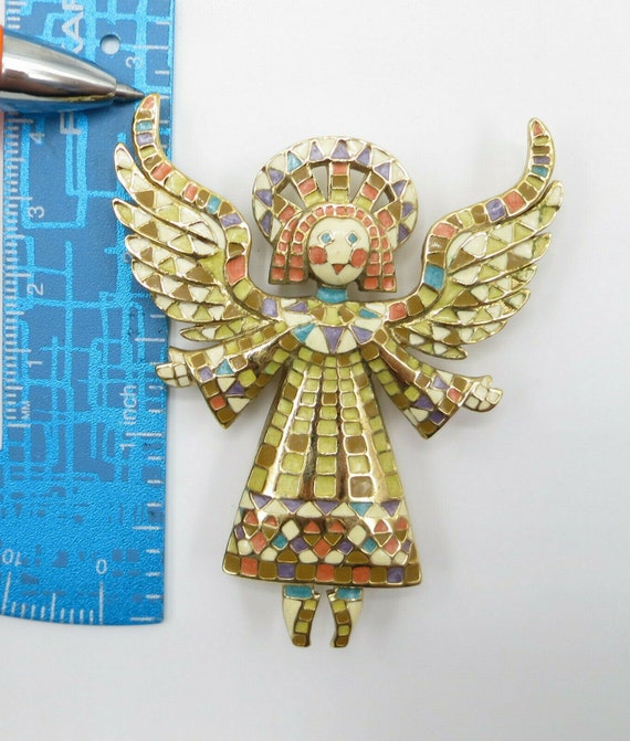 Authentic BOB MACKIE Signed Gold Tone Mosaic Cloi… - image 5