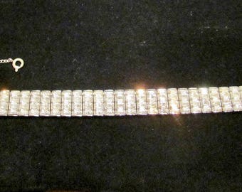 Stunning WEISS Signed Bezel Set Clear Crystal Rhinestone Tennis Style Link Bracelet Rhodium Plated Secure Locking Clasp W/ Safety Chain RARE