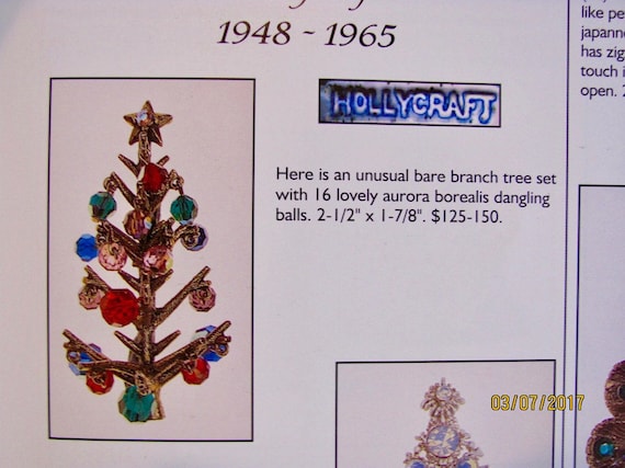Rare HOLLYCRAFT Signed Christmas Tree Pin Danglin… - image 5