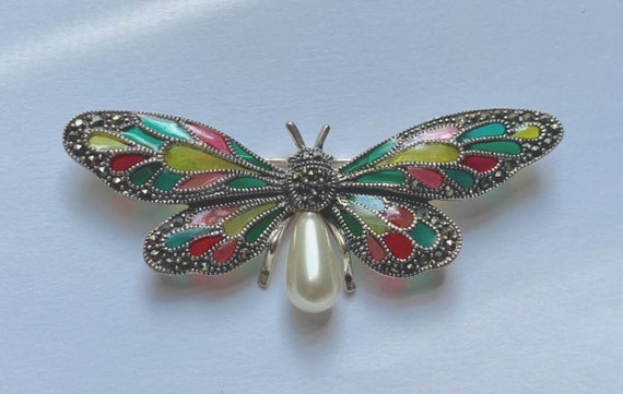 Marcasite Butterfly Brooch - Blue & Pink Marcasite Butterfly Brooch - Blue & Pink
