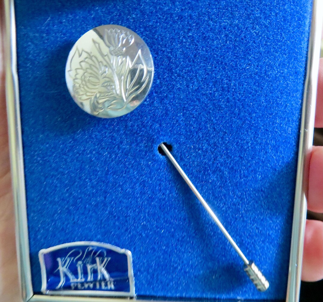 Vintage KIRK STEIFF Signed Pewter Stickpin Hat Pin New in Box