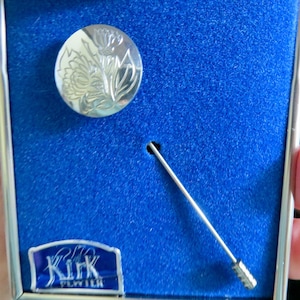 Vintage KIRK STEIFF Signed Pewter Stickpin Hat Pin New in Box Chrysanthemum November Birthday Elegant Women&#39;s Accessories