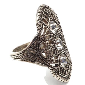Antique 925 Sterling Silver 925 & Paste Crystals Art Deco Style Ring Small Size 2.5 Women Teens Children Fine Jewelry Precious Metals Rare