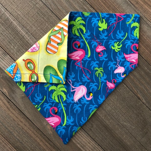 Flamingos and Flip Flops Reversible Summer Bandana, Reversible Summer Dog Bandana