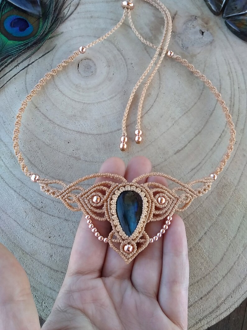 macrame gemstone necklace