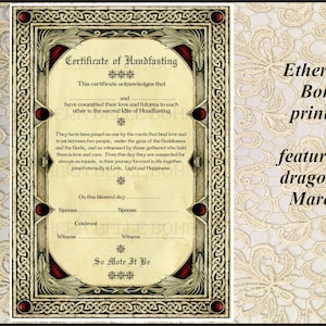 Non Binary Handfasting Certificate Celtic Dragons Spouse and Spouse Wedding Gift, Hand Fasting Celebrant Celebration Memory