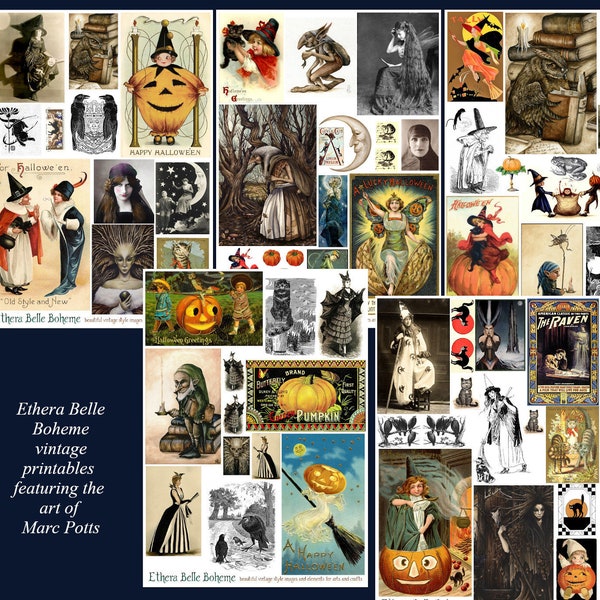 Halloween Witches Digital Download, Samhain Digital Ephemera, Witch Journal Printables, Hallowe'en Digital Journal Craft Instant Download