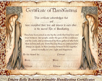 LGBT LGBTQ Gay Grooms Handfasting druckbares Bräutigam-Zertifikat, Bräutigam Wicca Hochzeit, heidnische Hochzeitsurkunde, Wicca Ehefeier