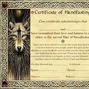 Non Binary Wolf Moon Celtic Viking Handfasting Certificate, Pagan Wicca Witch Medieval Wedding Gift, Hand Fasting Celebrant Celebration
