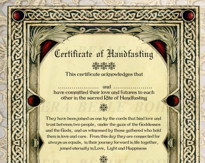 A4 Printable Handfasting Certificate, Wiccan Wedding Certificate, Pagan Wedding Certificate ...
