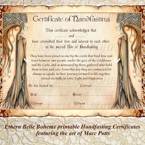 A4 Printable Handfasting Certificate Wiccan Wedding - Etsy