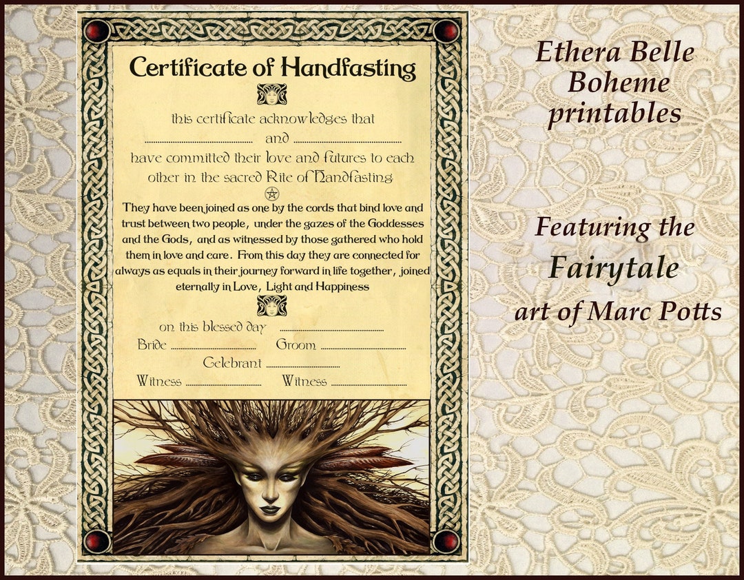A4 Printable Non Binary Wedding Handfasting Certificate Fairytale Fairy, Wiccan Wedding LGBTQ ...