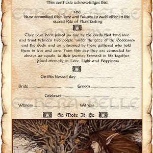A4 Printable Handfasting Certificate Fairytale Fairy, Wiccan Wedding Certificate, Pagan Wedding ...