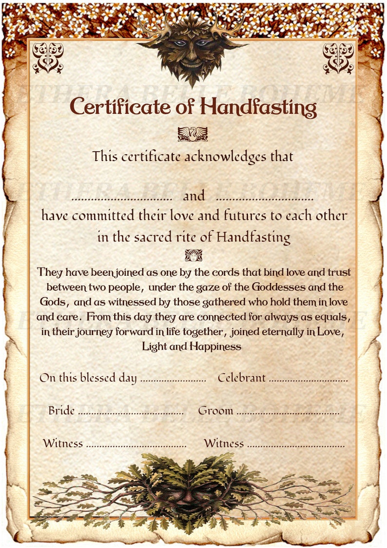 A4 Printable Handfasting Certificate Green Man Medieval | Etsy